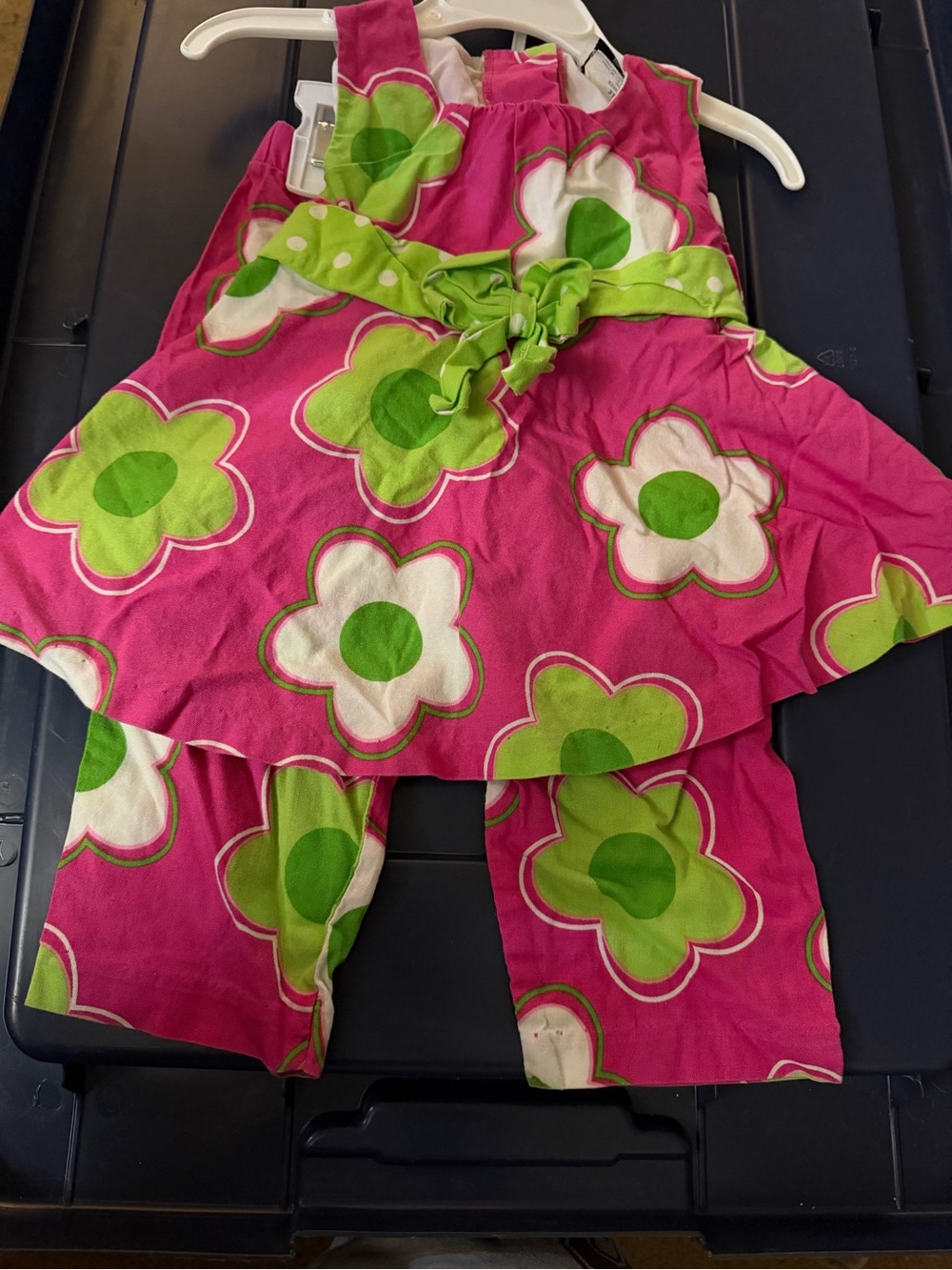 Rare Editions Pink and Green Floral Pajama Set with Tie Waist